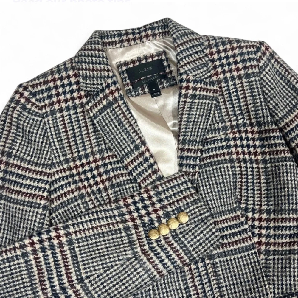 J. Crew Schoolboy Blazer in Houndstooth Tweed Size 0. 100% wool - Picture 6 of 13
